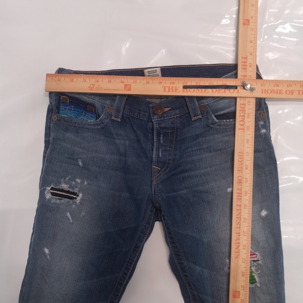 True Religion Womens 29 Serape Patch Distressed Straight Leg Jeans Made in USA - Picture 8 of 9